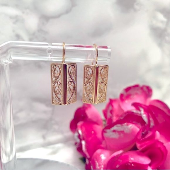 585 Rose Gold Plated Bride Long Earrings - Picture 6 of 9